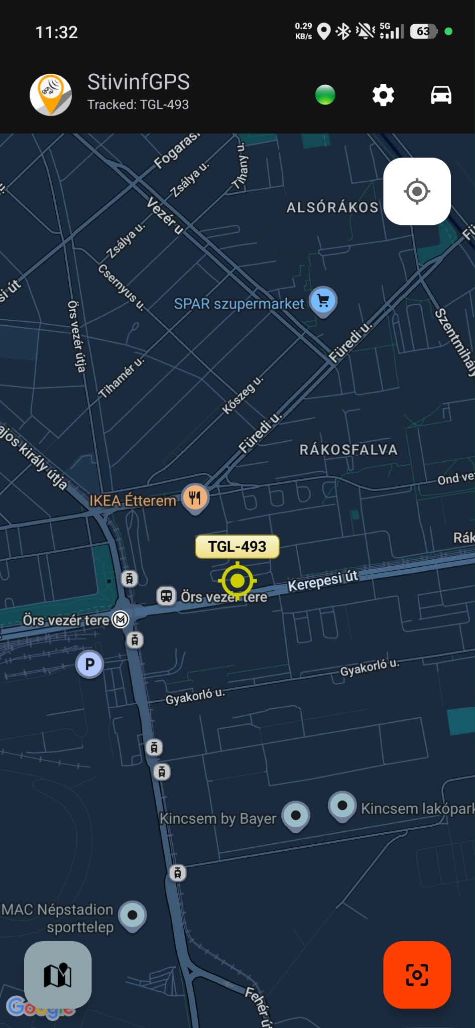 StivinfGPS Android alkalmazás: térképes nézet